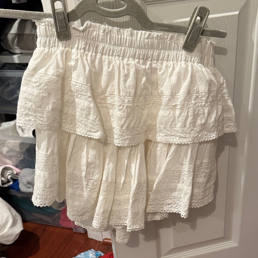 Loveshack Fancy White Ruffled Mini Heritage Skirt
